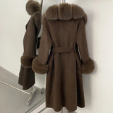 Zimowy płaszcz damski z kołnierzem i paskami | gruby płaszcz damski 