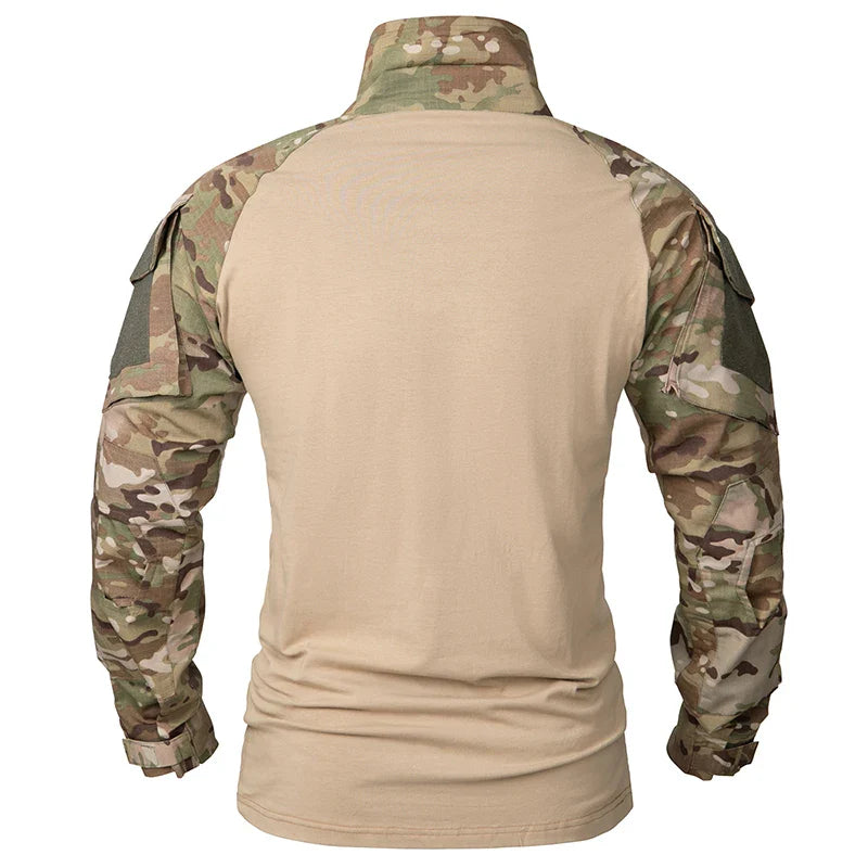Sweter Męski Taktyczny z Półzamkiem i Rękawami w Moro | Lekki Golf Outdoor