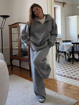 Dwuczęściowy komplet damski na jesień i zimę z kołnierzem | Stylowy zestaw damski 