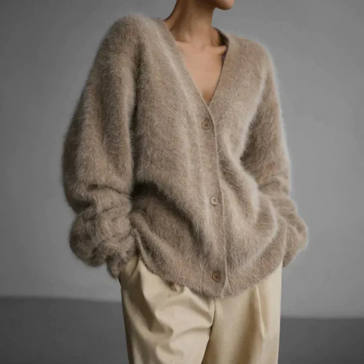 Damski Kardigan z Dekoltem V | Luźny Krój | Styl Casual Elegance | Lekka Warstwa na Jesień i Wiosnę