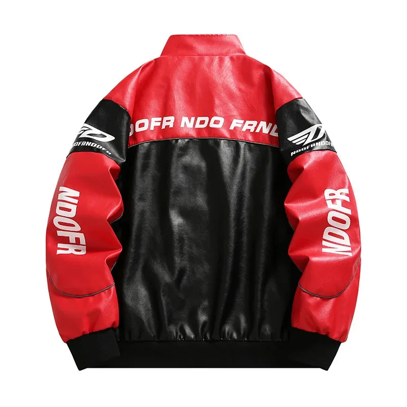 Męska kurtka biker o luźnym kroju z wysoką stójką | Kurtka streetwear na jesień