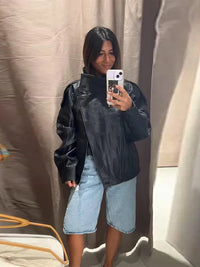 Jesienna kurtka damska z paskami i klapami | Stylowa kurtka przejściowa damska 