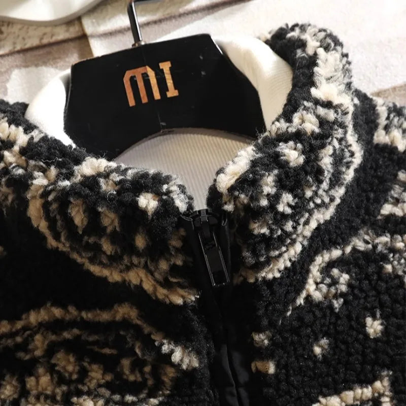 Męska kurtka zimowa z żakardowym wzorem i stójką | Luźna kurtka na chłodne dni