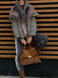 Zimowa kurtka damska oversize z futrzanym kołnierzem | Ciepła kurtka zimowa damska 