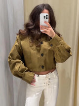 Krótka kurtka damska typu trench o aplikacji kroju | Stylowa kurtka przejściowa damska 