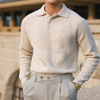 Sweter Męski z Kołnierzykiem | Wzór Dzianiny | Slim Fit | Styl Smart Casual