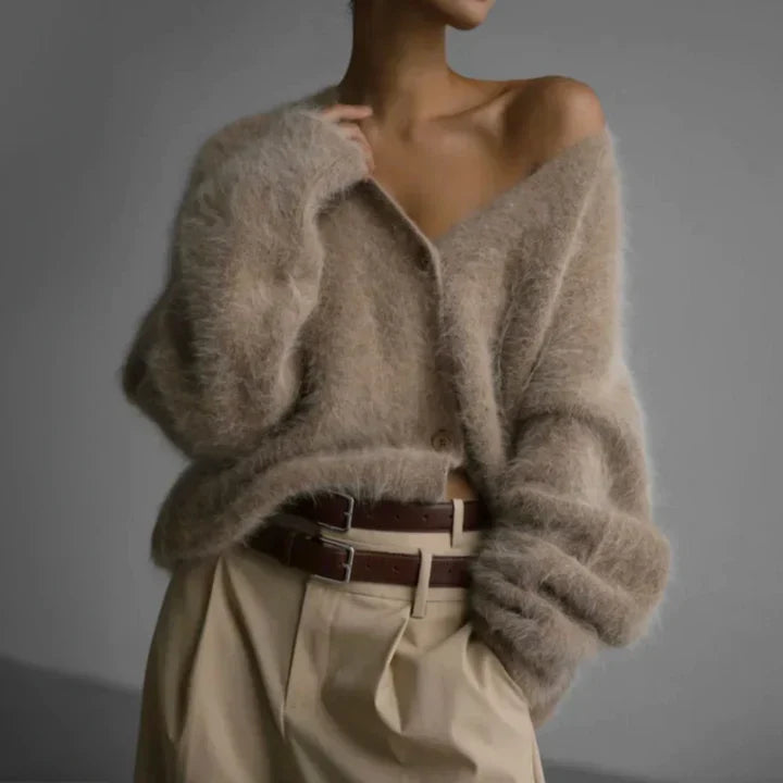 Damski Kardigan z Dekoltem V | Luźny Krój | Styl Casual Elegance | Lekka Warstwa na Jesień i Wiosnę