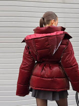 Zimowa kurtka damska z paskami i odpinanym dekoltem | Ciepła kurtka zimowa damska 