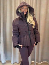 Zimowa kurtka narciarska damska z paskami i bluzkami | Ciepła kurtka zimowa damska