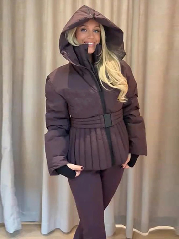 Zimowa kurtka narciarska damska z paskami i bluzkami | Ciepła kurtka zimowa damska