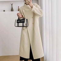 Długi Damski Płaszcz Dwurzędowy z Domieszką Wełny | Elegancki Płaszcz Zimowy