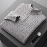Sweter Męski z Półzamkiem | Wzór Warkoczowy | Slim Fit | Styl Smart Casual