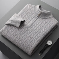 Sweter Męski z Półzamkiem | Wzór Warkoczowy | Slim Fit | Styl Smart Casual