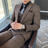 Garnitur Męski Slim Fit 3-Częściowy w Kratę | Elegancki Styl Smokingowy