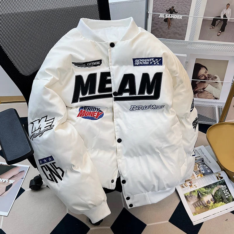 Męska kurtka zimowa w stylu streetwear z nadrukiem | Ciepła kurtka na zimę 