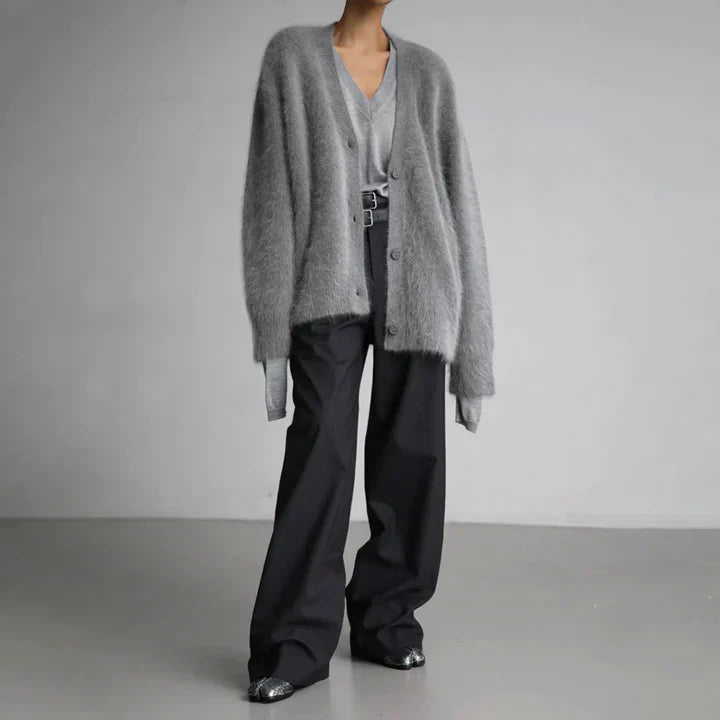 Damski Kardigan z Dekoltem V | Luźny Krój | Styl Casual Elegance | Lekka Warstwa na Jesień i Wiosnę