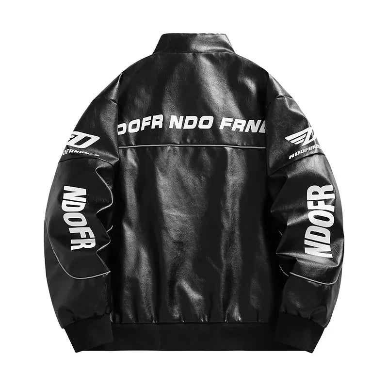 Męska kurtka biker o luźnym kroju z wysoką stójką | Kurtka streetwear na jesień