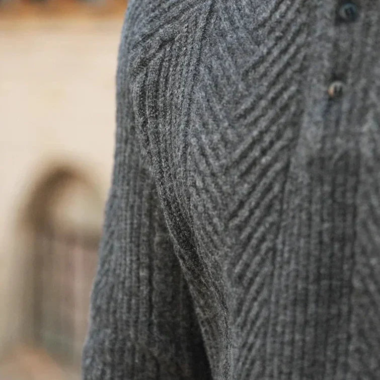 Sweter Męski z Kołnierzykiem | Wzór Dzianiny | Slim Fit | Styl Smart Casual
