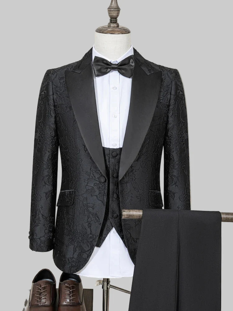 Garnitur Męski Slim Fit 3-Częściowy | Klasyczny Styl Smokingowy na Wydarzenia Formalne