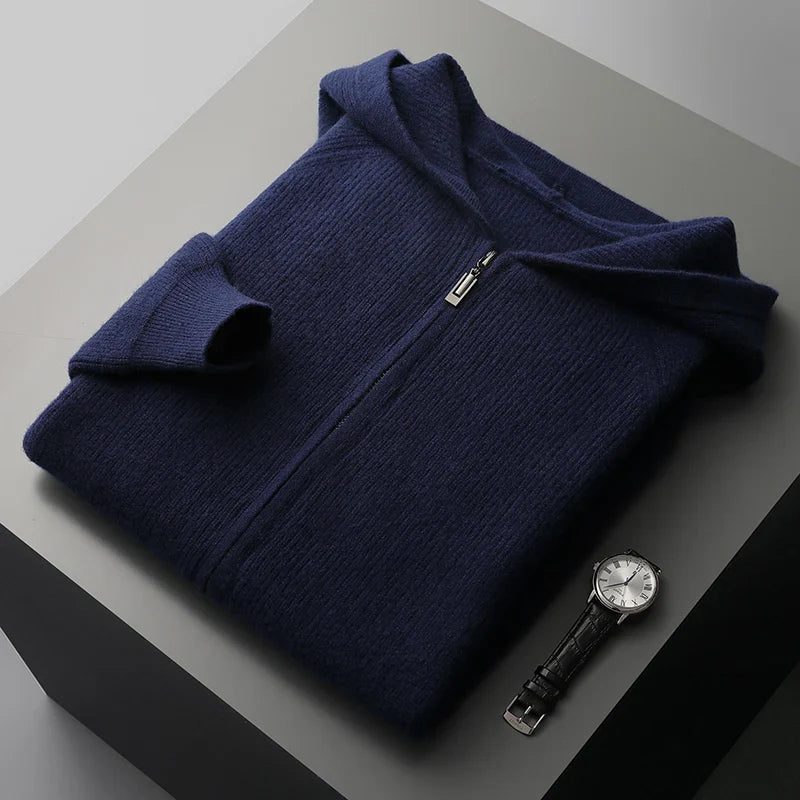 Sweter Męski z Kapturem | Zamek na Całej Długości | Styl Smart Casual | Lekka Warstwa na Przejściowe Pory Roku
