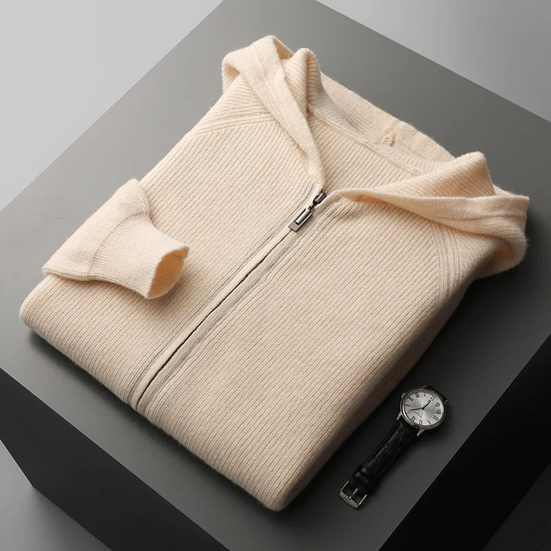Sweter Męski z Kapturem | Zamek na Całej Długości | Styl Smart Casual | Lekka Warstwa na Przejściowe Pory Roku