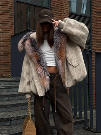 Zimowa kurtka damska oversize z futrzanym kołnierzem | Ciepła kurtka zimowa damska 