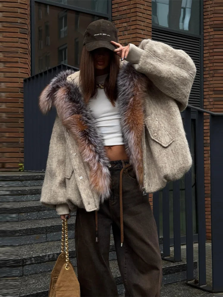 Zimowa kurtka damska oversize z futrzanym kołnierzem | Ciepła kurtka zimowa damska 