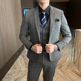 Garnitur Męski Slim Fit 3-Częściowy w Kratę | Elegancki Styl Smokingowy