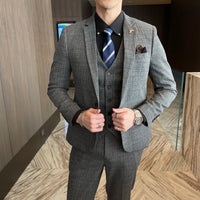 Garnitur Męski Slim Fit 3-Częściowy w Kratę | Elegancki Styl Smokingowy