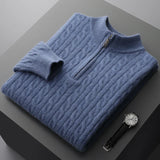 Sweter Męski z Półzamkiem | Wzór Warkoczowy | Slim Fit | Styl Smart Casual