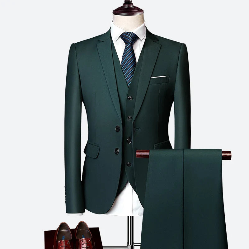 Garnitur Męski Slim Fit 3-Częściowy | Klasyczny Styl Smokingowy na Specjalne Okazje