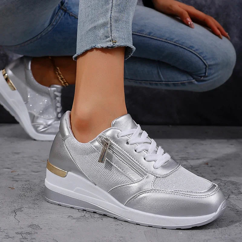 Damskie Sneakersy w Metalicznym Wykończeniu | Styl i Komfort na Co Dzień