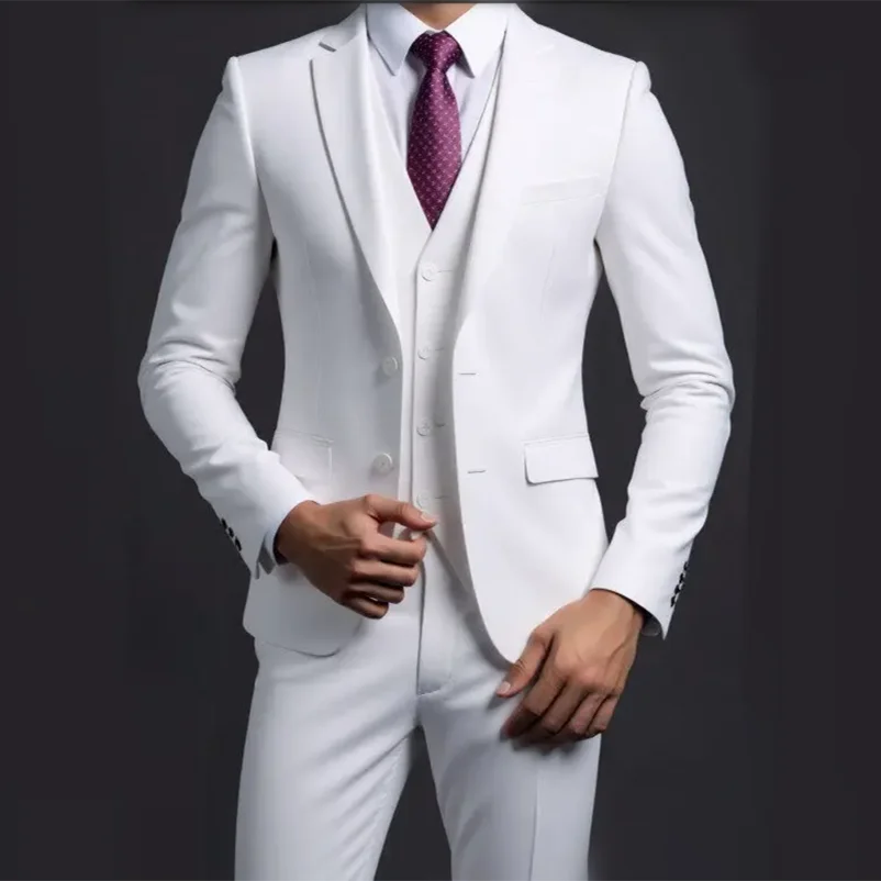 Garnitur Męski Slim Fit 3-Częściowy | Klasyczny Styl Smokingowy na Okazje Formalne