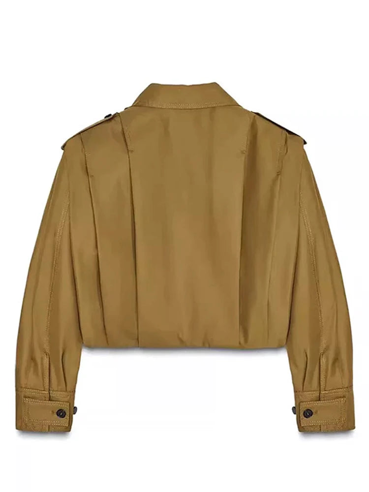 Krótka kurtka damska typu trench o aplikacji kroju | Stylowa kurtka przejściowa damska 