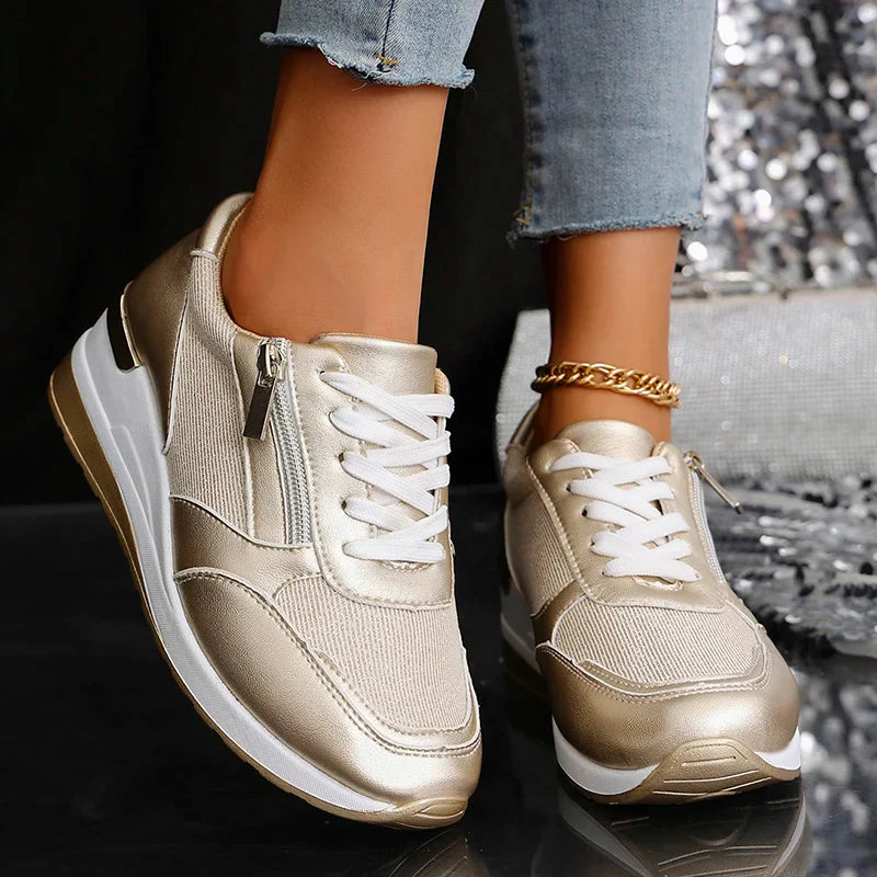 Damskie Sneakersy w Metalicznym Wykończeniu | Styl i Komfort na Co Dzień