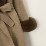 Zimowy płaszcz damski z kołnierzem i paskami | gruby płaszcz damski 