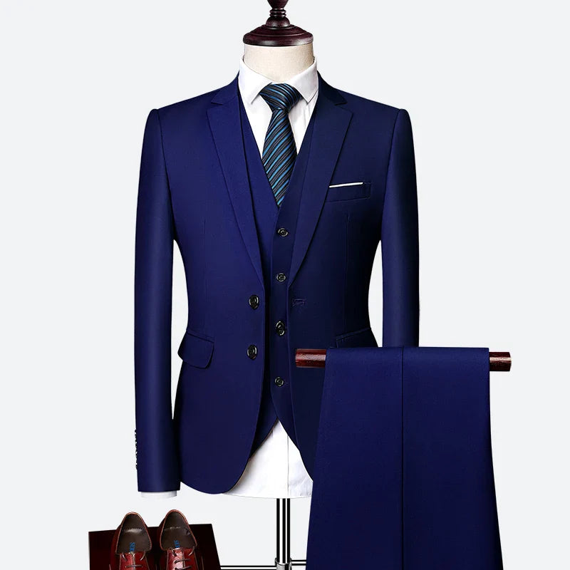 Garnitur Męski Slim Fit 3-Częściowy | Klasyczny Styl Smokingowy na Specjalne Okazje