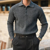 Sweter Męski z Kołnierzykiem | Wzór Dzianiny | Slim Fit | Styl Smart Casual