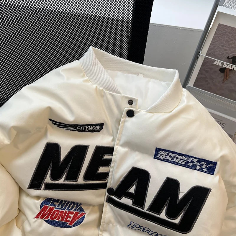 Męska kurtka zimowa w stylu streetwear z nadrukiem | Ciepła kurtka na zimę 