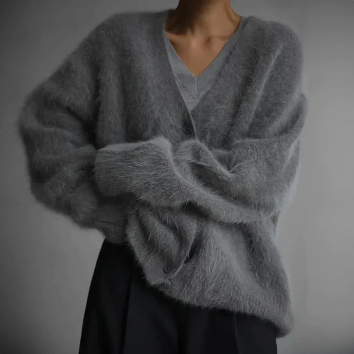 Damski Kardigan z Dekoltem V | Luźny Krój | Styl Casual Elegance | Lekka Warstwa na Jesień i Wiosnę