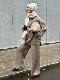 Dwuczęściowy komplet damski na jesień i zimę z kołnierzem | Stylowy zestaw damski 