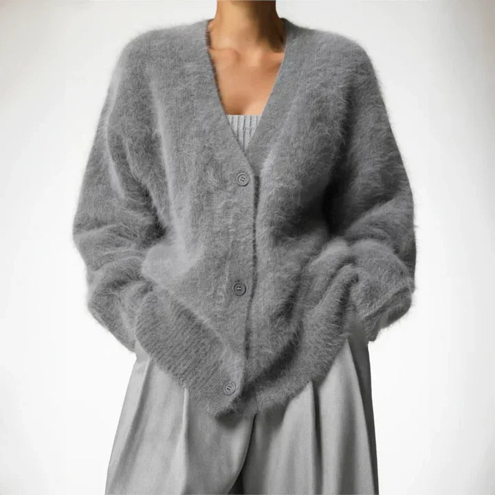 Damski Kardigan z Dekoltem V | Luźny Krój | Styl Casual Elegance | Lekka Warstwa na Jesień i Wiosnę