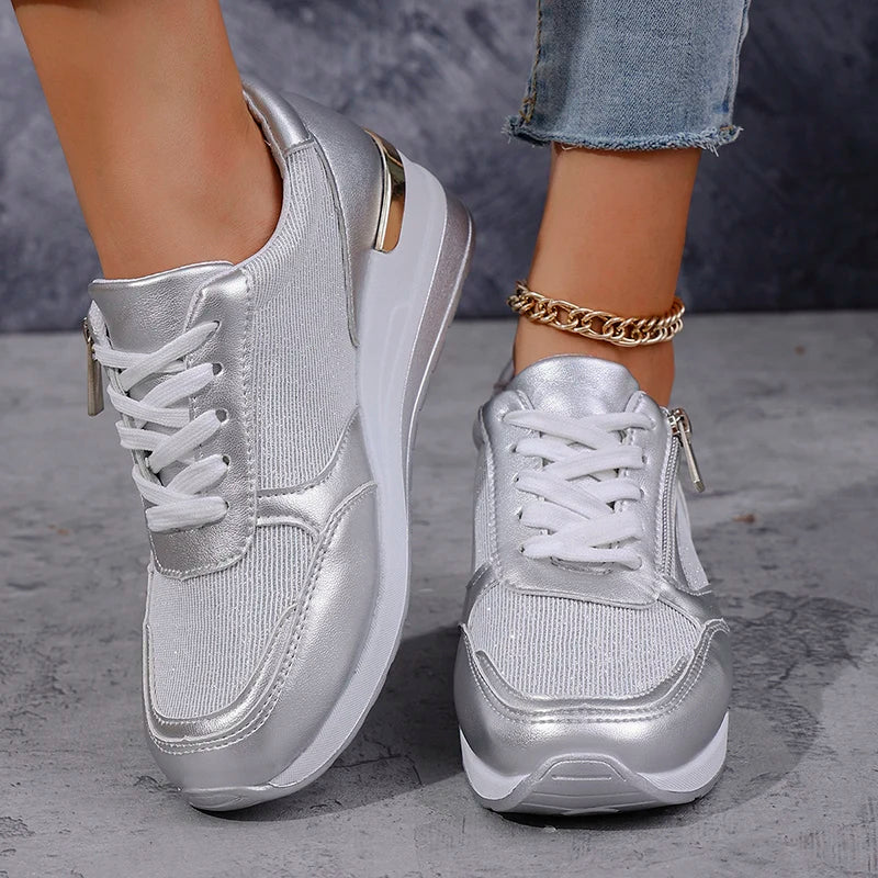 Damskie Sneakersy w Metalicznym Wykończeniu | Styl i Komfort na Co Dzień