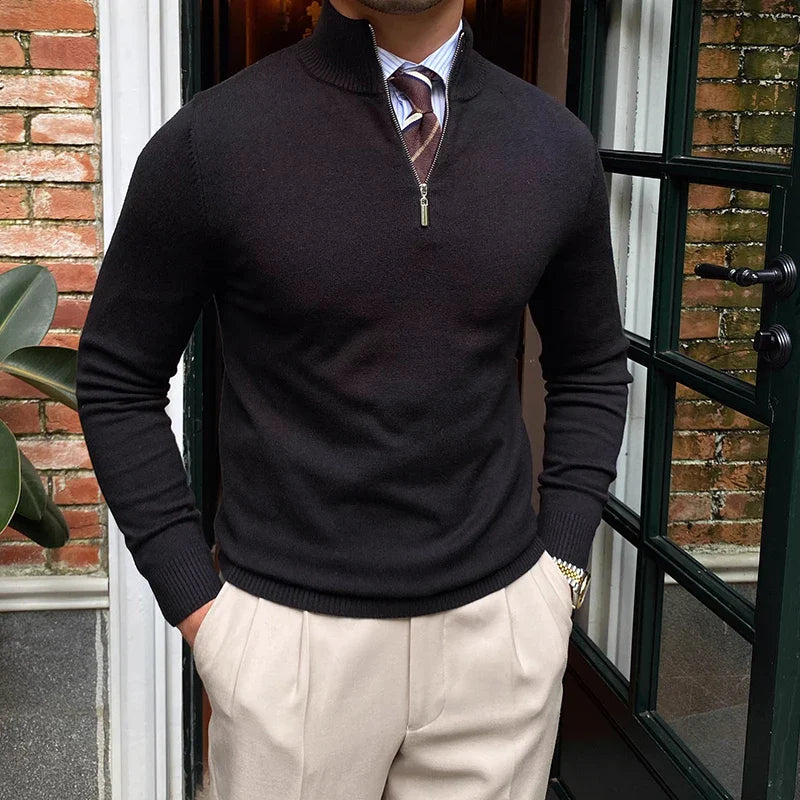 Sweter Męski z Półzamkiem | Styl Smart Casual | Lekka Warstwa | Wysoki Kołnierz