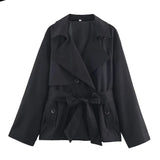 Płaszcz damski typu trencz z paskami i klapami | Świetny płaszcz przejściowy damski