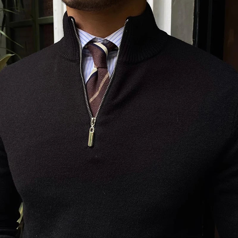 Sweter Męski z Półzamkiem | Styl Smart Casual | Lekka Warstwa | Wysoki Kołnierz