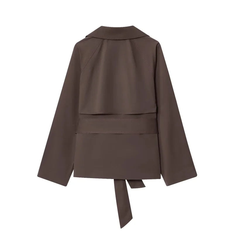 Płaszcz damski typu trencz z paskami i klapami | Świetny płaszcz przejściowy damski