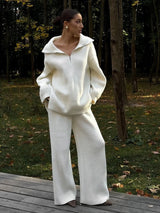 Dwuczęściowy komplet damski na jesień i zimę z kołnierzem | Stylowy zestaw damski 