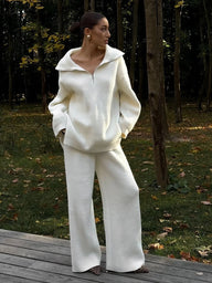 Dwuczęściowy komplet damski na jesień i zimę z kołnierzem | Stylowy zestaw damski 