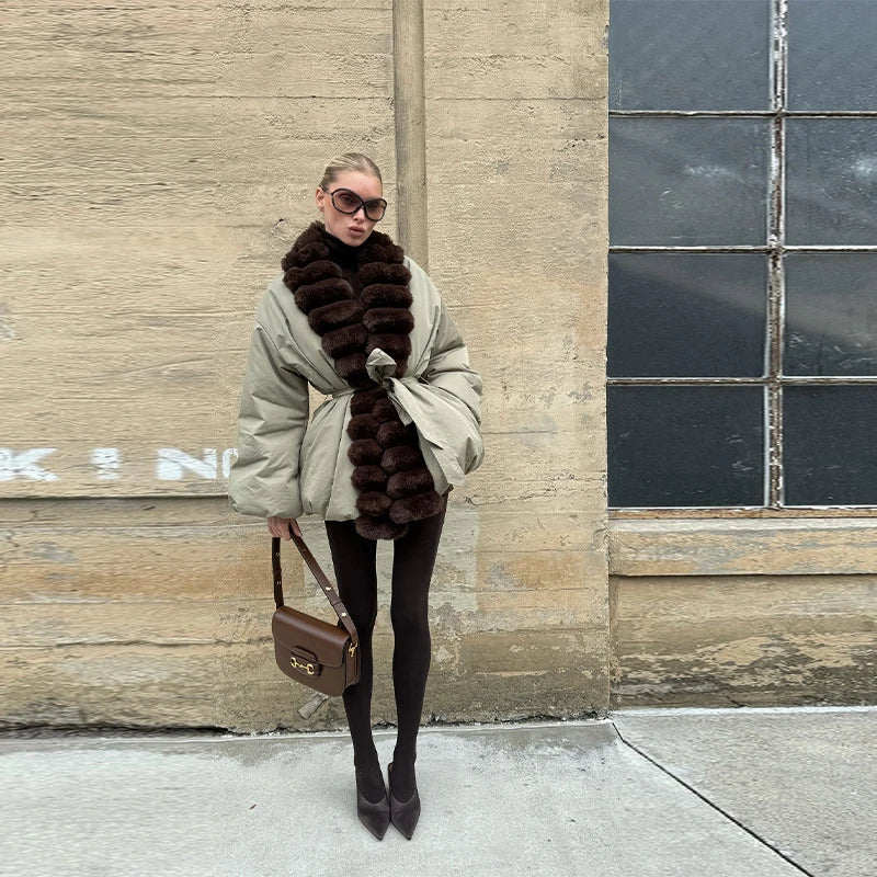 Zimowa kurtka damska z regulowaną talią w stylu high street | Stylowa kurtka damska 